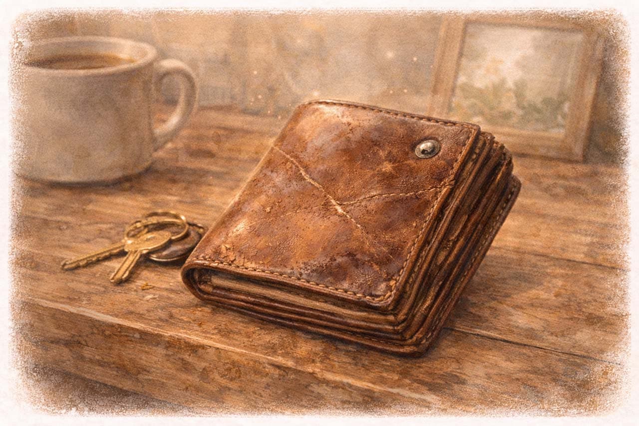 傷や跡をまとった革の正直な表情を伝える挿絵