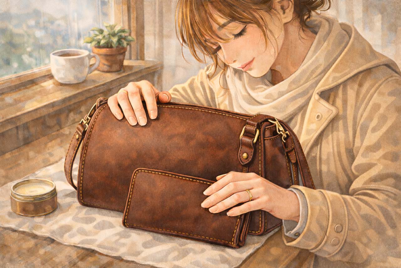 雨染みがやさしい景色に変わっていく革の挿絵