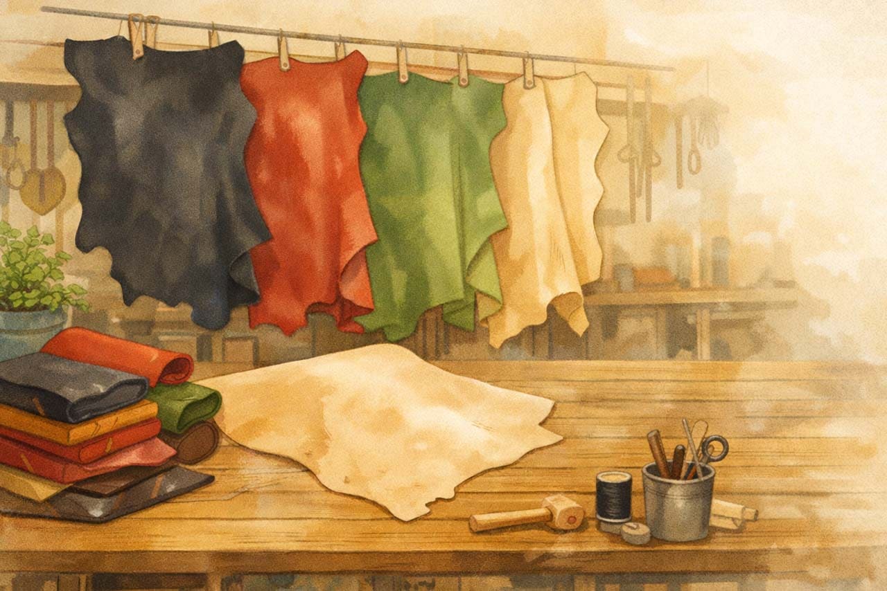 タンニン鞣しの革が『ヌメ革』という大きな家族として並ぶ挿絵