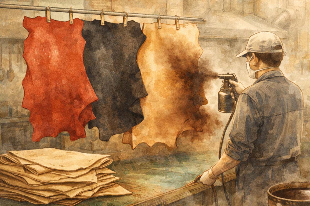 染めて整えるヌメ革の美しさと、選べる色の広がりを感じる挿絵