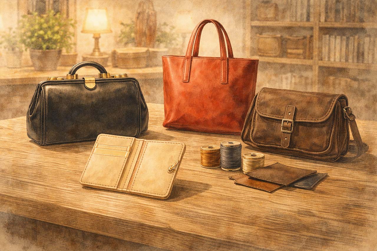 暮らしの中で自分に合う革作品と出会うイメージの挿絵