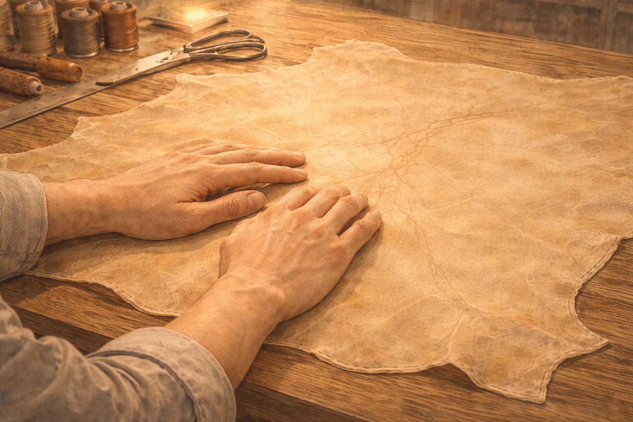 トラや血筋、ムラ、小さなシワなど革のディテールが見える挿絵