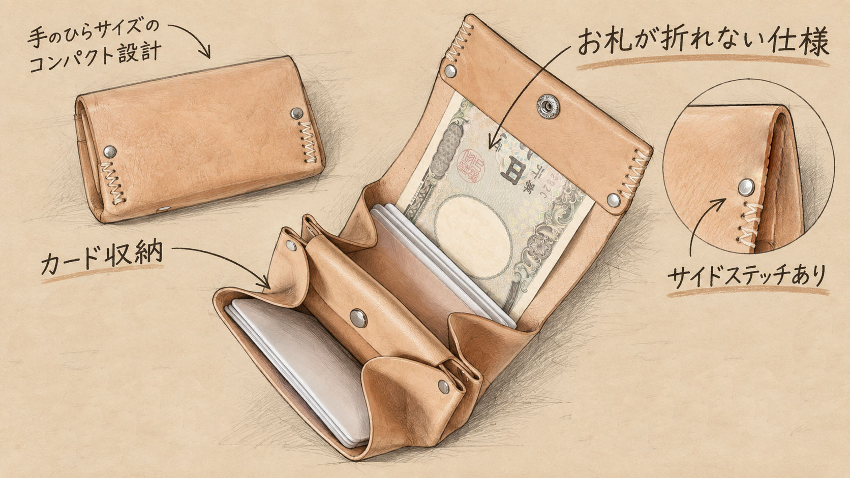 本ヌメ革のミニ財布・コンパクト財布特集|お札が折れない財布・L字 本ヌメ革のミニ財布・コンパクト財布特集|お札が折れない財布・L字