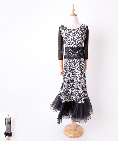 セール レオパードレース切り替えデザインワンピース 社交ダンス 衣装 ワンピース コード 001 03 ダンス衣装のレイリーナ