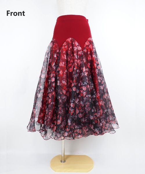 フラワープリントのオーガンジーフレアスカート WI 【社交ダンス　衣装　スカート】-Leirena