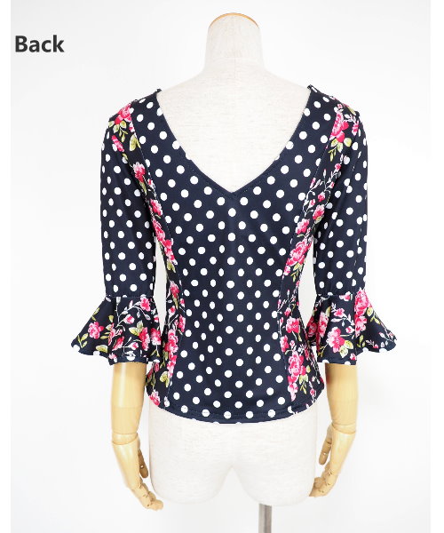 【フラメンコ衣装】フレアスリーブ ブラック トップス　黒　コットン系　サイズL フラメンコ衣装】フレアスリーブ ブラック トップス 黒 コットン系