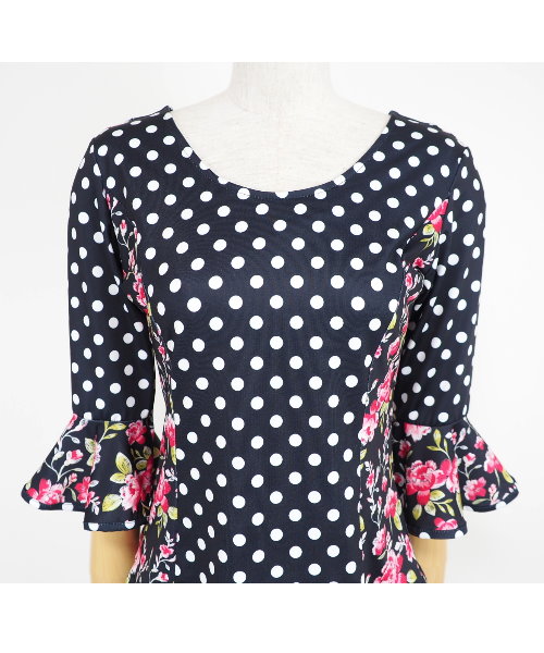 M・L size フレアスリーブデザインカットソー BL【フラメンコ 衣装