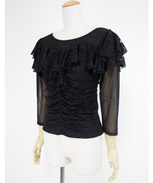 レースデザイントカットソー フリル 【社交ダンス 衣装 トップス