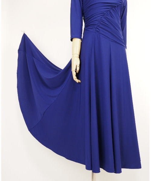 シャーリングデザインワンピース ダークパープル 【社交ダンス 衣装