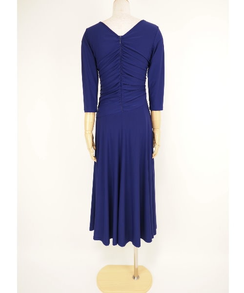 シャーリングデザインワンピース ダークパープル 【社交ダンス 衣装