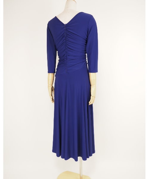 シャーリングデザインワンピース ダークパープル 【社交ダンス 衣装