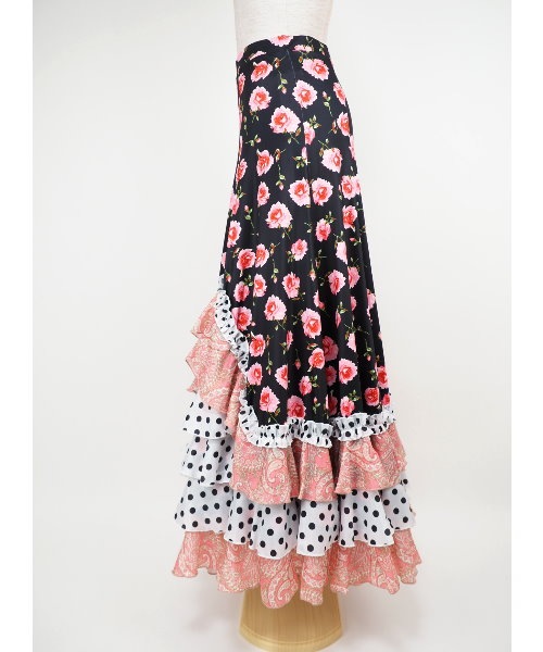 フラメンコファルダ デザインファルダ スカート ブラック