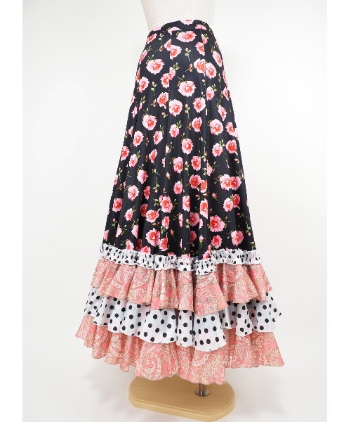 フラメンコファルダ デザインファルダ スカート ブラック 【フラメンコ