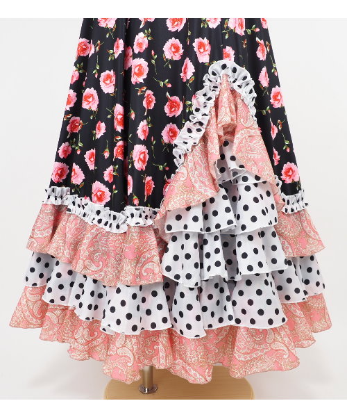 フラメンコ　ファルダ　新品　白系　フラメンコ衣装　スカート　Leirena フラメンコファルダ デザインファルダ スカート ブラック 【フラメンコ