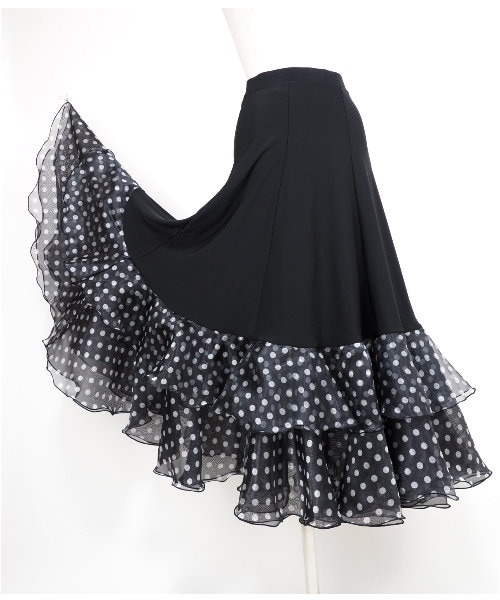 社交ダンススカートオーガンジードットフリル