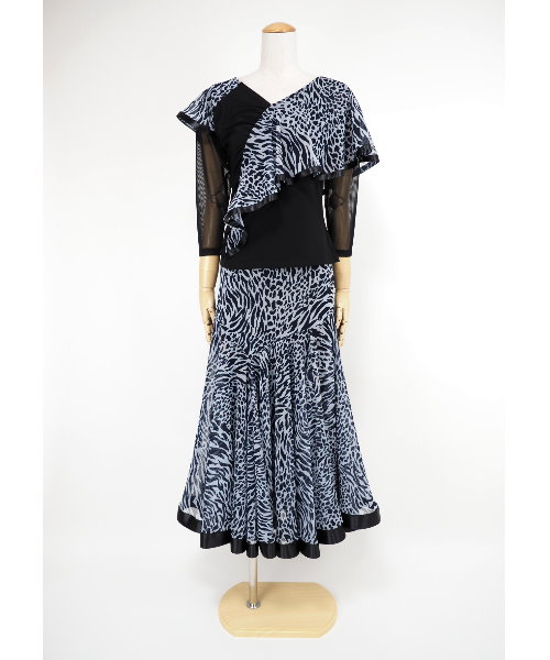 社交ダンス　プリントメッシュ切替サテンテープ　スカート 社交ダンス プリントメッシュ切替サテンテープ スカート ソフト