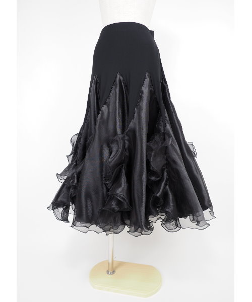 オーガンジーフレアスカート ブラック【社交ダンス 衣装