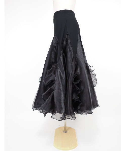 オーガンジーフレアスカート ブラック【社交ダンス 衣装