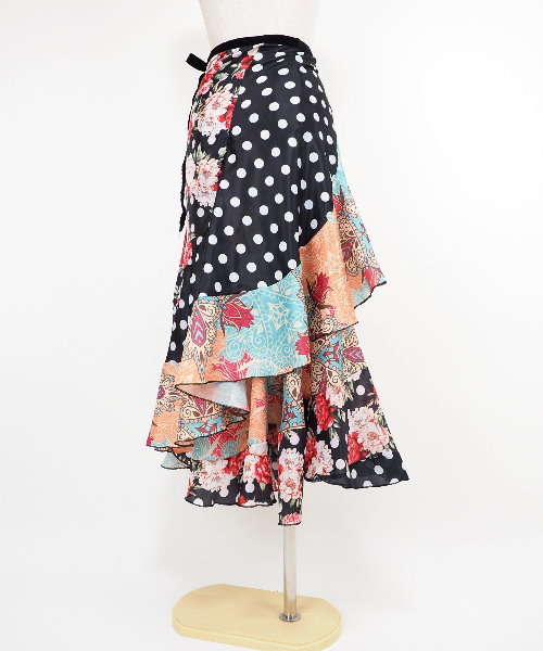 フラメンコ 巻きスカート ブラック 花柄【 フラメンコ 衣装