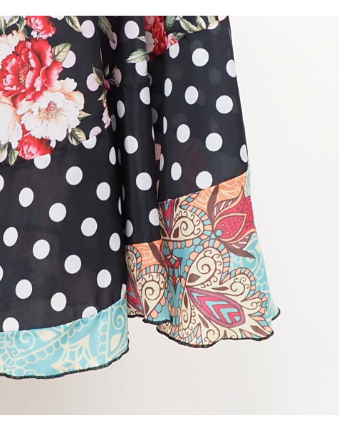 フラメンコ 巻きスカート ブラック 花柄【 フラメンコ 衣装