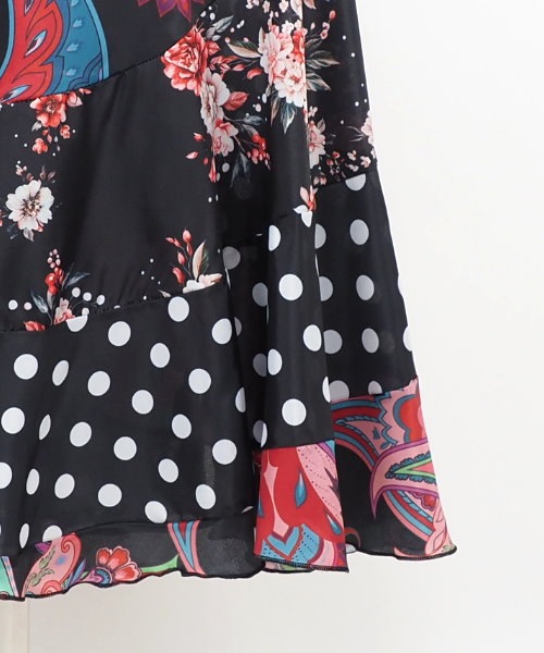 フラメンコ 巻きスカート ブラック×ピンク系プリント