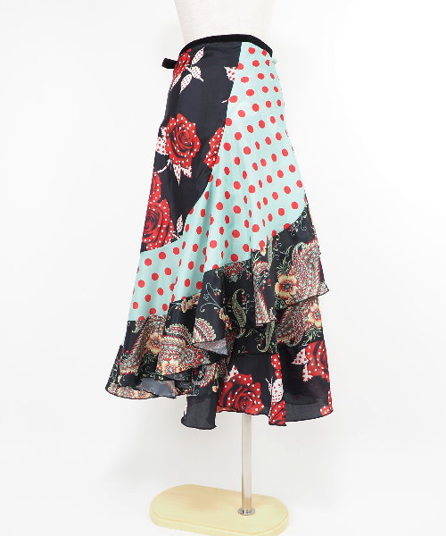 フラメンコ 巻きスカート ブラック×グリーン【 フラメンコ 衣装