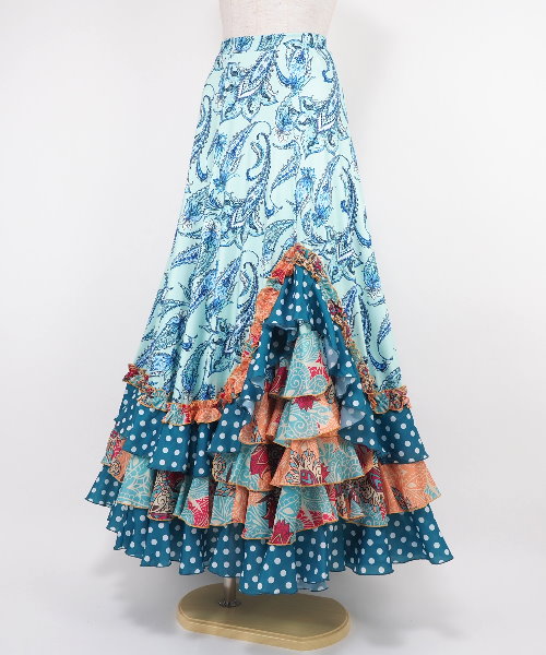 フラメンコファルダ デザインファルダ グリーン 【フラメンコ 衣装