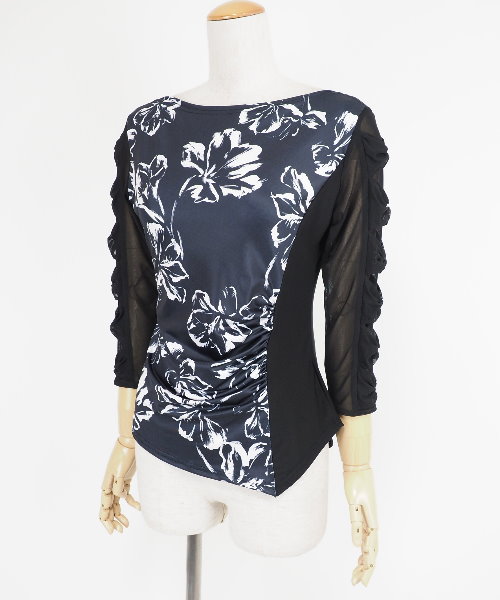 プリントカットソー ブラック 【社交ダンス 衣装 トップス】｜コード