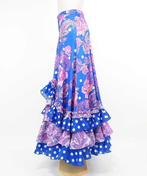 ぽこあぽこ＊　オーダーファルダ フラメンコ デザインファルダ ブルー【フラメンコ ファルダ 衣装