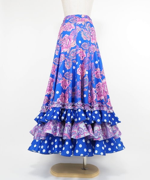 フラメンコ デザインファルダ ブルー【フラメンコ ファルダ 衣装