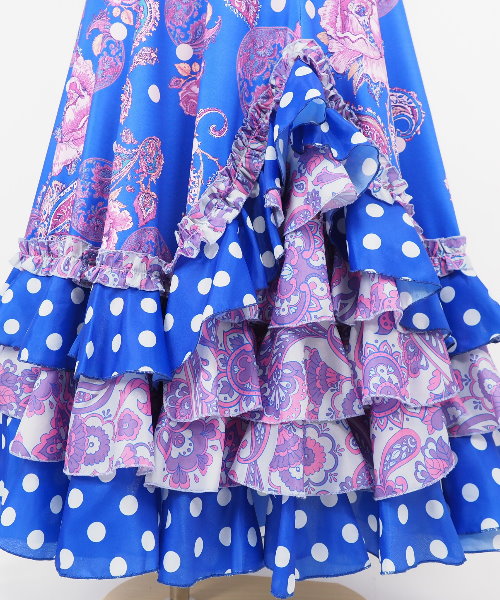 フラメンコ デザインファルダ ブルー【フラメンコ ファルダ 衣装