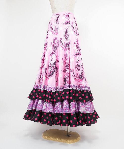 【美品 フラメンコ衣装】ピンク tienda de flamenco ファルダ フラメンコ ファルダ スカート ピンク系 【フラメンコ ファルダ 衣装