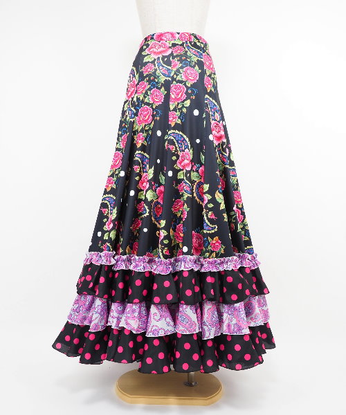 フラメンコ デザインファルダ ブラック 花柄 【フラメンコ ファルダ