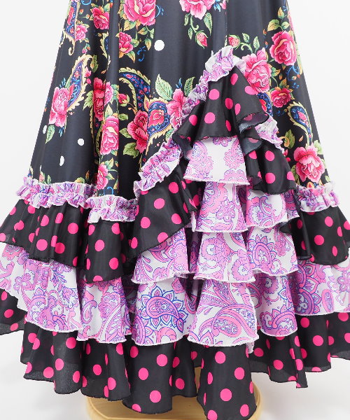 フラメンコ デザインファルダ ブラック 花柄 【フラメンコ ファルダ