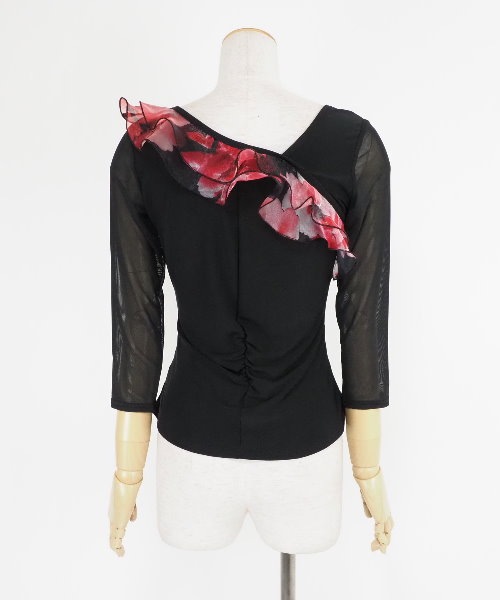 デザインカットソー ブラック レッド 【社交ダンス 衣装 トップス