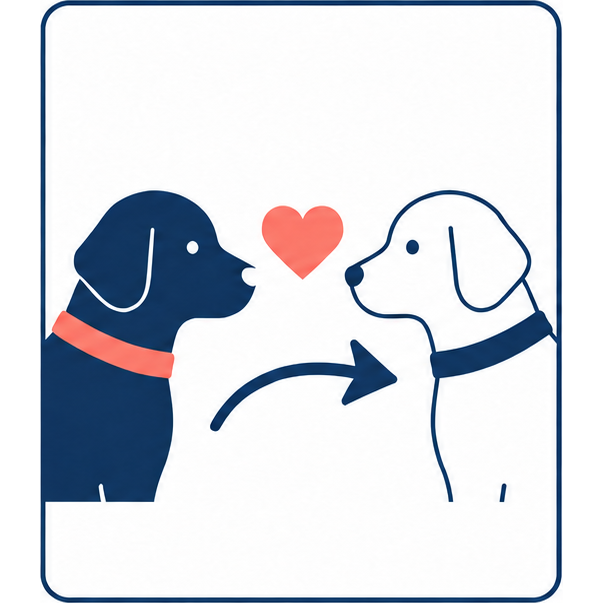 向かい合う2匹の犬とハート