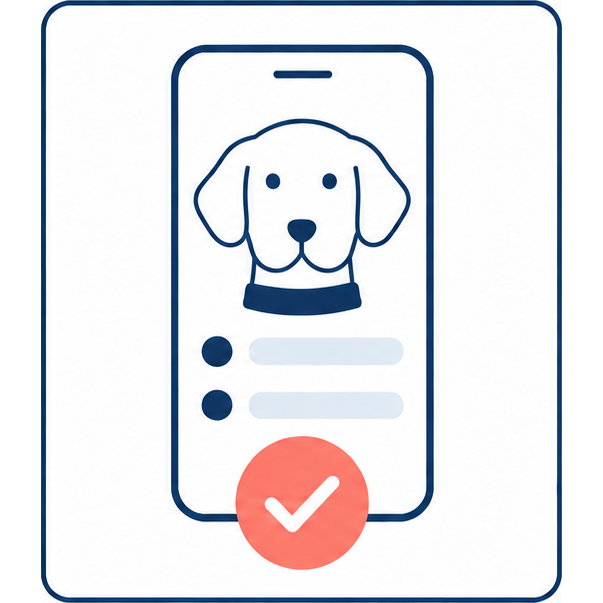 犬の会員証と登録完了のチェックマーク