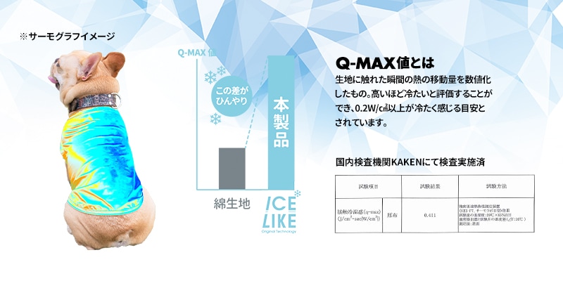 Q-MAX値（接触冷温感評価値）0.34以上を検査済み！ ひんやり感と高い伸縮性を兼ね備えたオリジナル開発素材。
