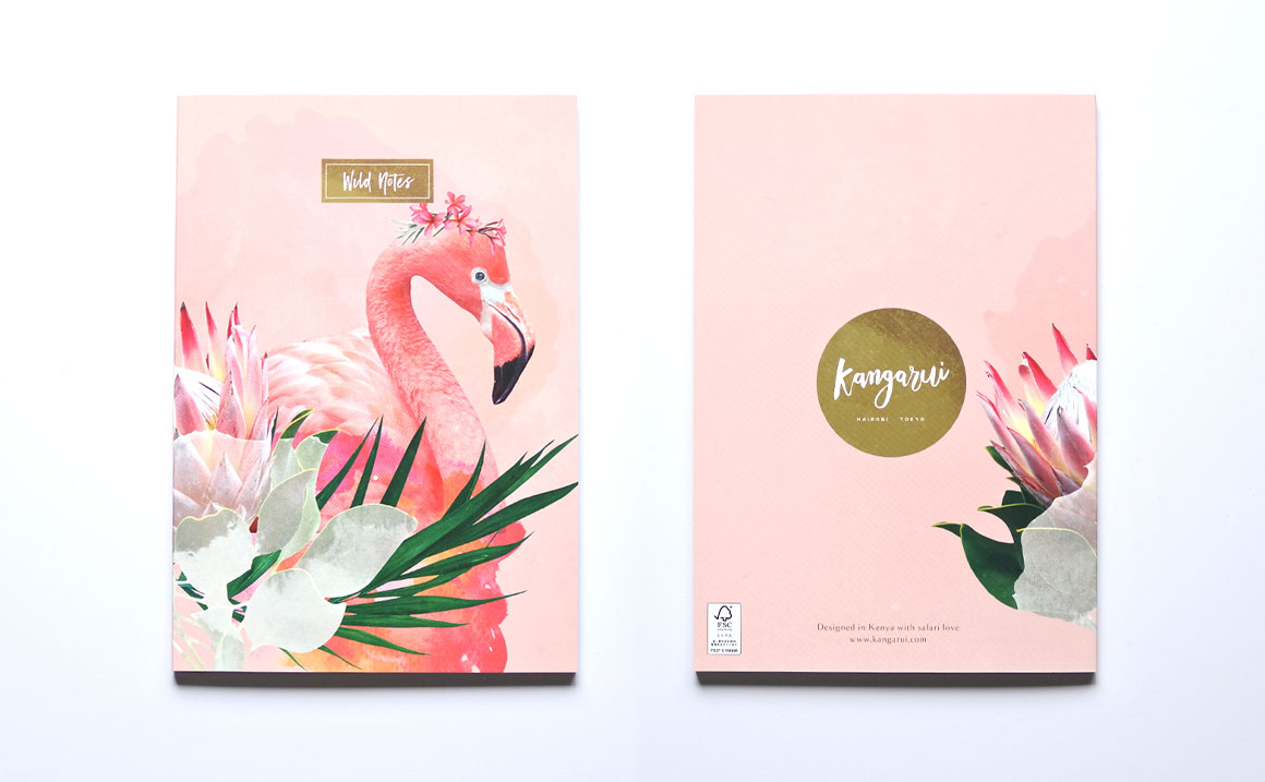 kangarui ワイルドノート（罫線入り）「Floral Flamingo」