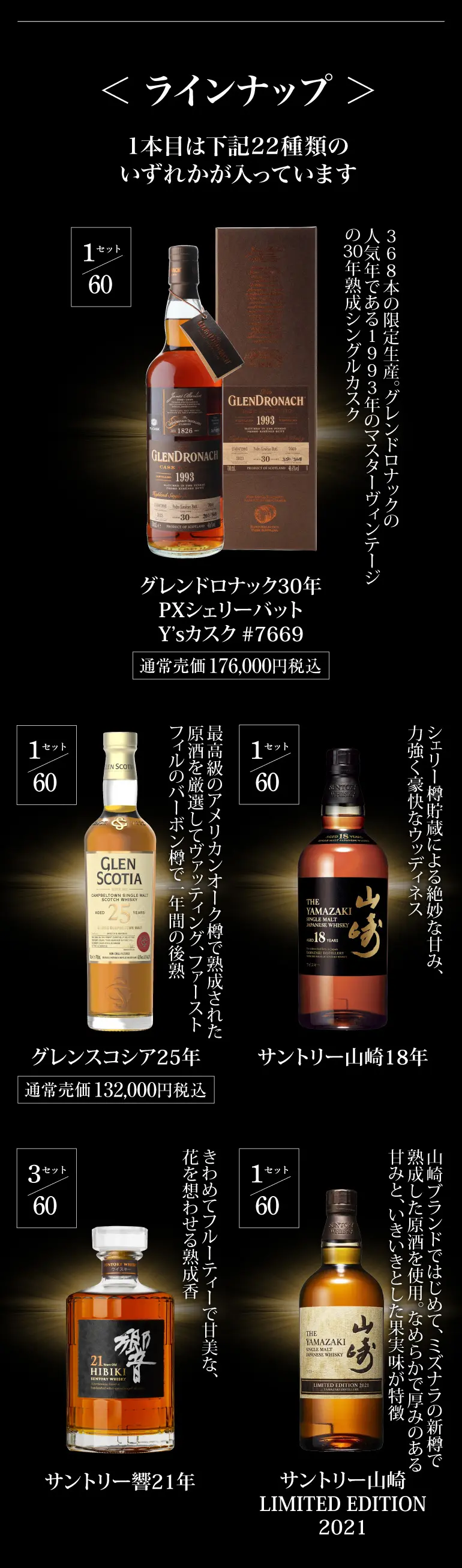 確率1/10で特賞以上！目玉はグレンドロナック30年 山崎18年 響21年