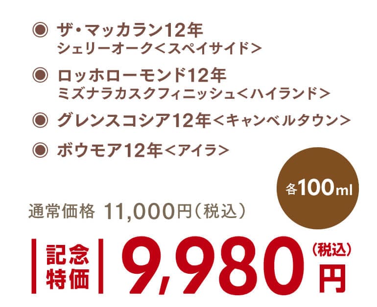 y953 スコッチエリア別12年飲み比べセット