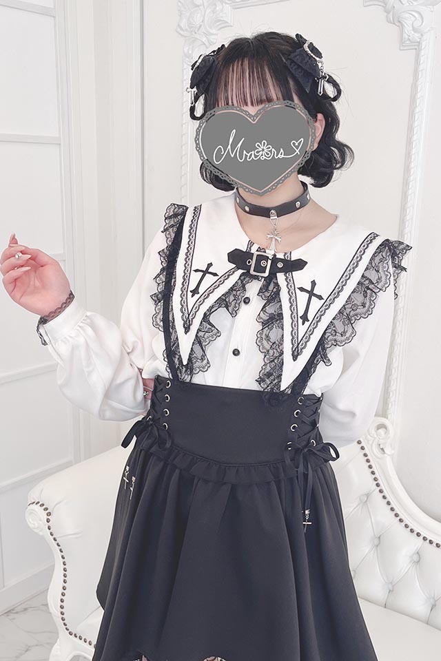 MA*RS】☆WEB限定カラー☆ベルト付きクロス刺繍ブラウス - BLK 