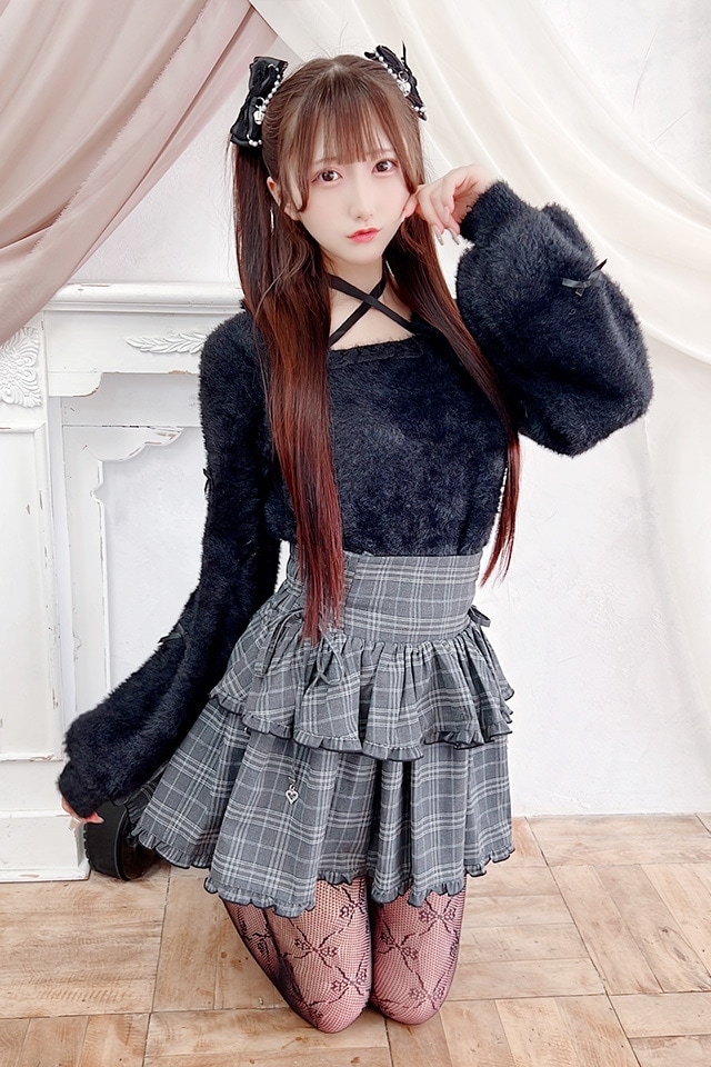 MA*RS】チビリボンケープ風ニット - BLK/ホワイト size-F | 地雷