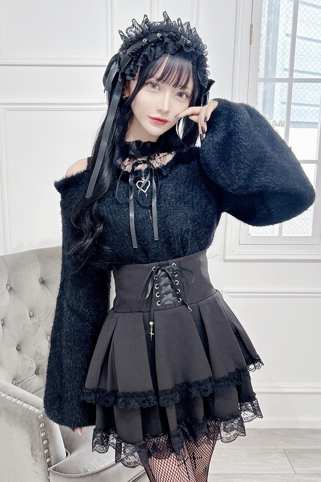 MARS希少品レア背中開きトップス黒ピンク長袖Y2k平成ギャル平成女児 MA*RS】肩開きシャギーニットトップス - ブラック size-F | 地雷