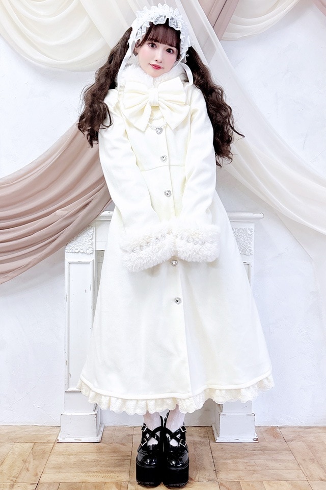 MARS りぼんタイ付きフードロングコート Princess Melody】りぼんタイ付きフードマキシコート - ブラック