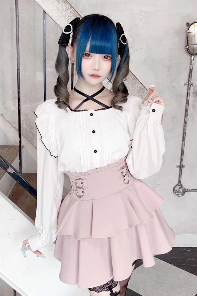 MA*RS】サテンリボン付きフリルブラウス - WHT/WHT size-F