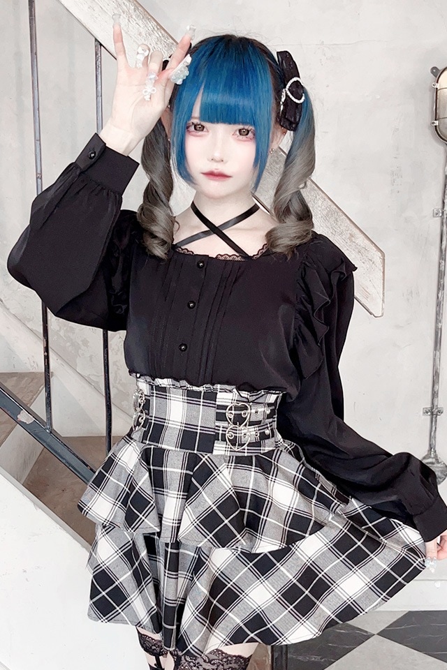 MA*RS】サテンリボン付きフリルブラウス - WHT/WHT size-F