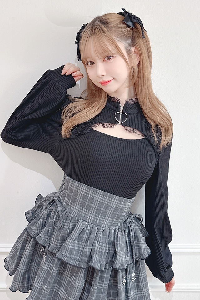 MARS ハートくり抜きテレコトップス ブラック 黒 MA*RS】ハートZIPテレコトップス - ブラック size-F | 地雷系・量産型