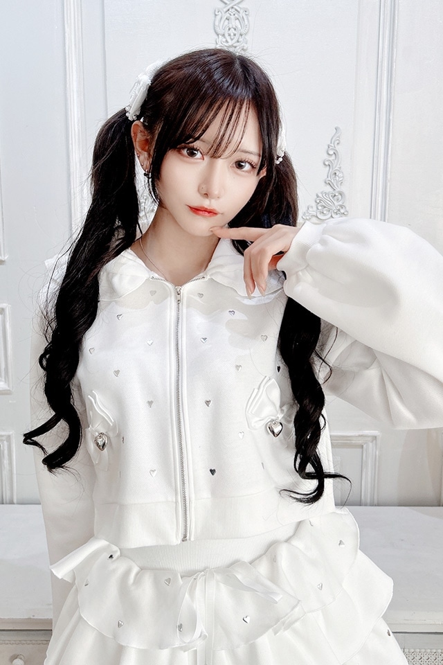 Princess Melody】【裏起毛】ハートスタッズショートパーカー - BLK