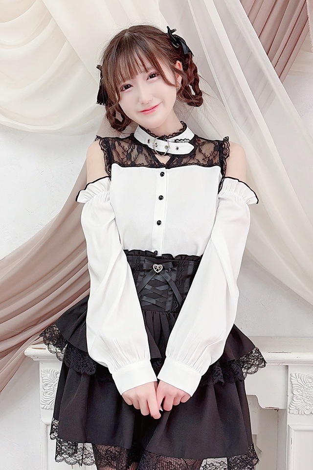 地雷 マーズ ハート バックル チョーカー ブラウス スカパン セットアップ 黒 地雷 マーズ ハート バックル チョーカー ブラウス スカパン